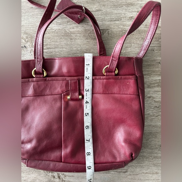 Vintage Handbag Burgundy Leather Purse Shoulder Bag Double Straps 90s - Picture 6 of 9